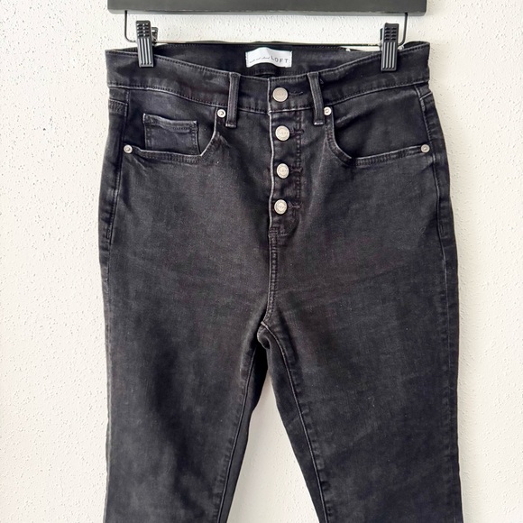 LOFT Black Slim Straight Denim Jeans with Button Fly Women's Size 28 Stretch - Picture 2 of 7